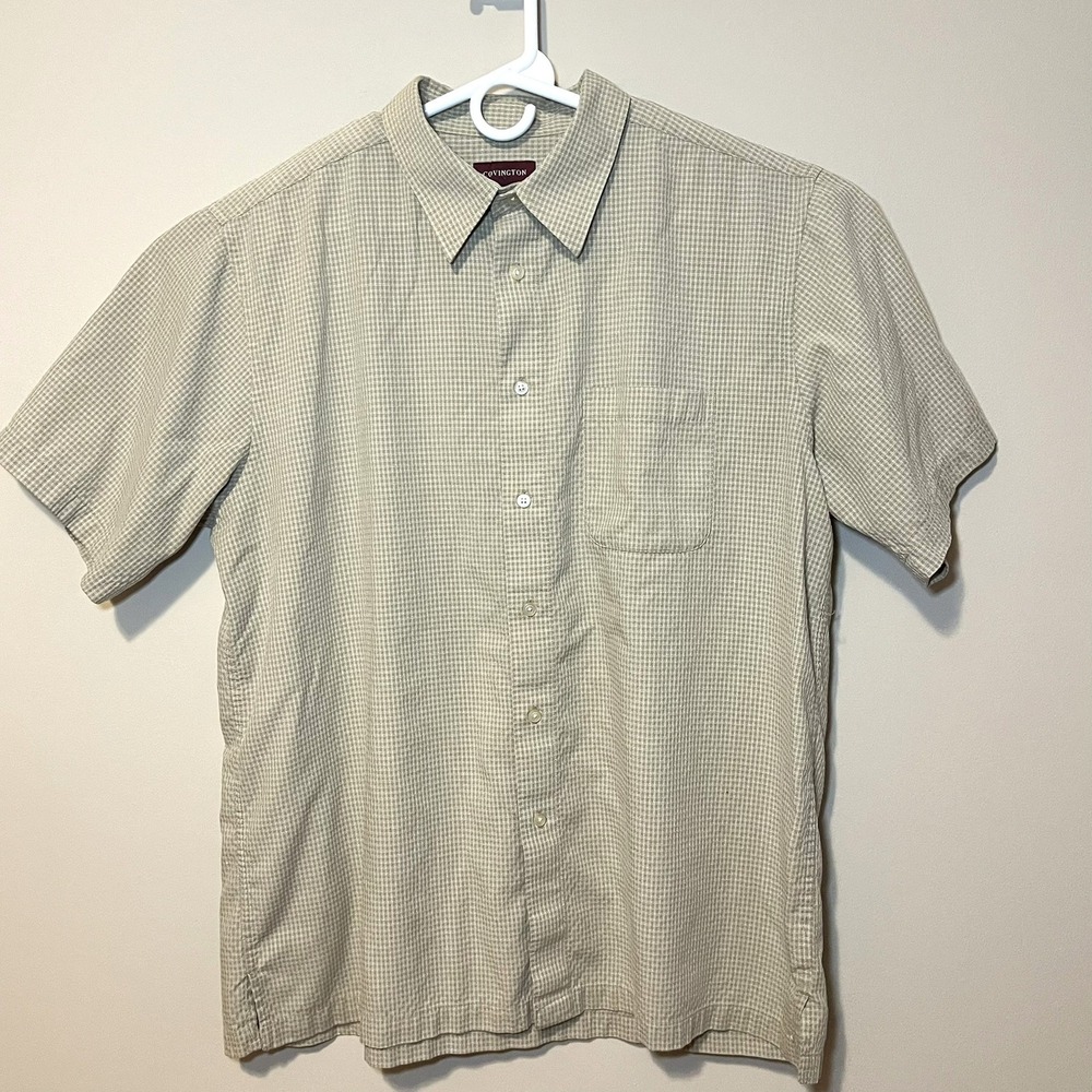 Covington Mens XXL Tan Micro Check Button Down Shirt Short Sleeve Casual Texture